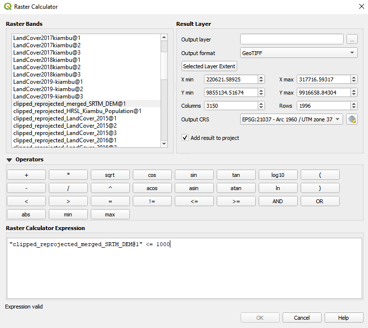 Inserting a formula into the Raster Calculator