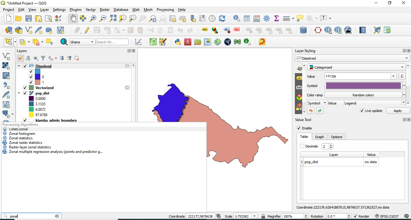 Identifying Zonal Statistics in the Processing Toolbox