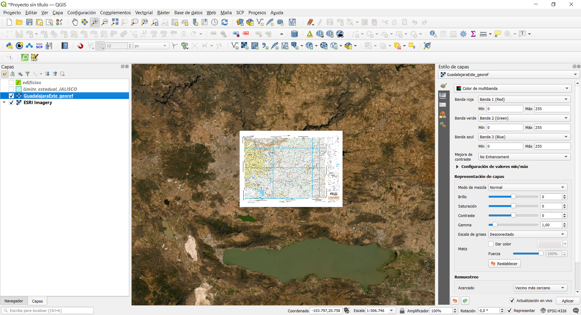 Georeferenced map loaded in QGIS