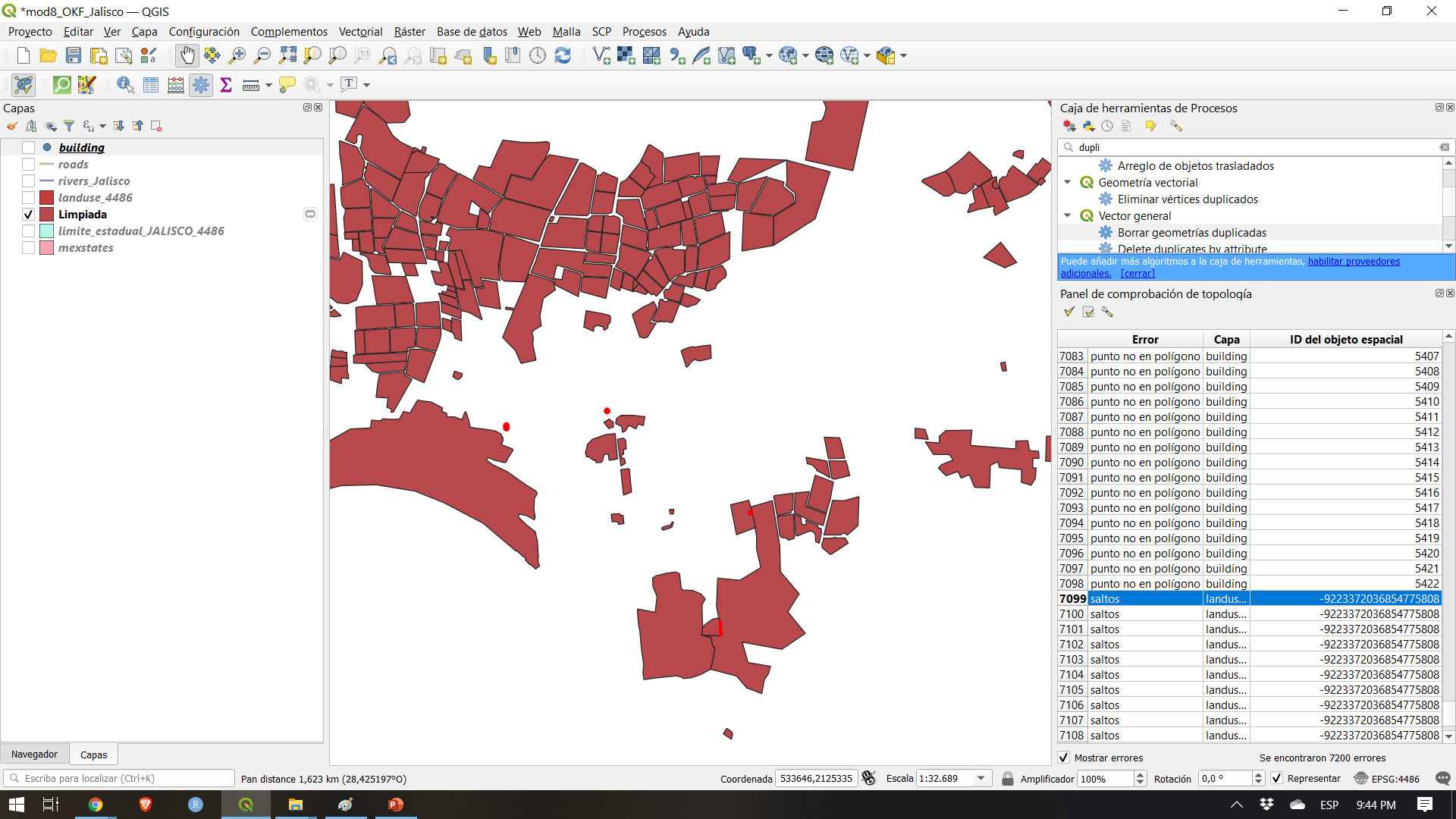 Result of running delete duplicate geometries