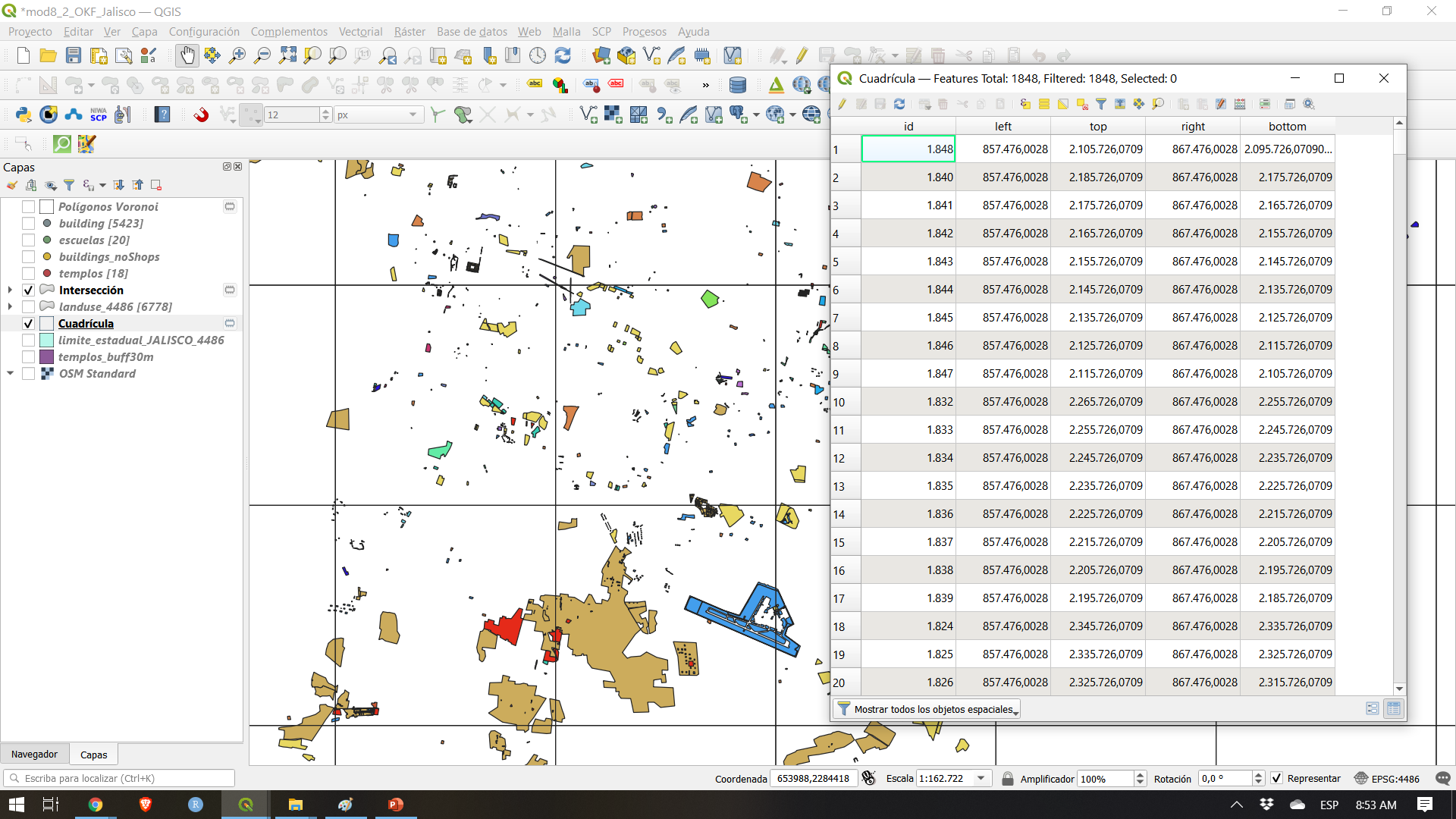 Landuse features clipped per each grid cell and it's associated attribute table