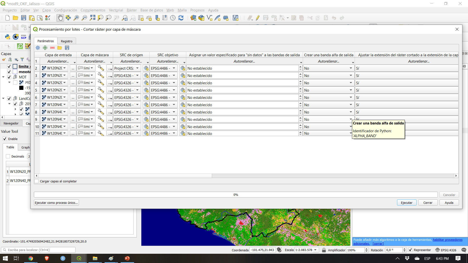 Batch process cliping all required raster layers by Jalisco geometry