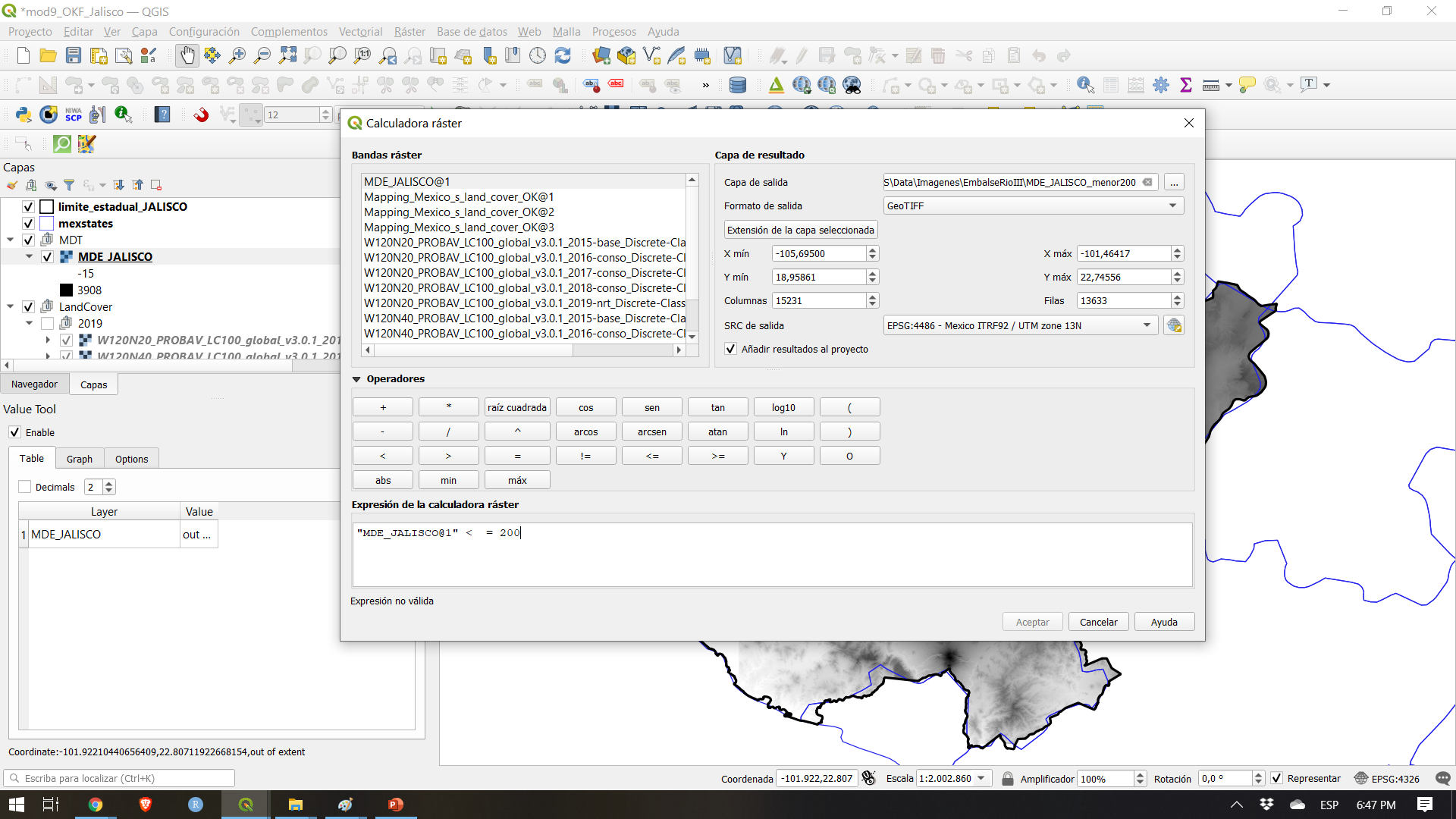 Inserting a formula into the Raster Calculator