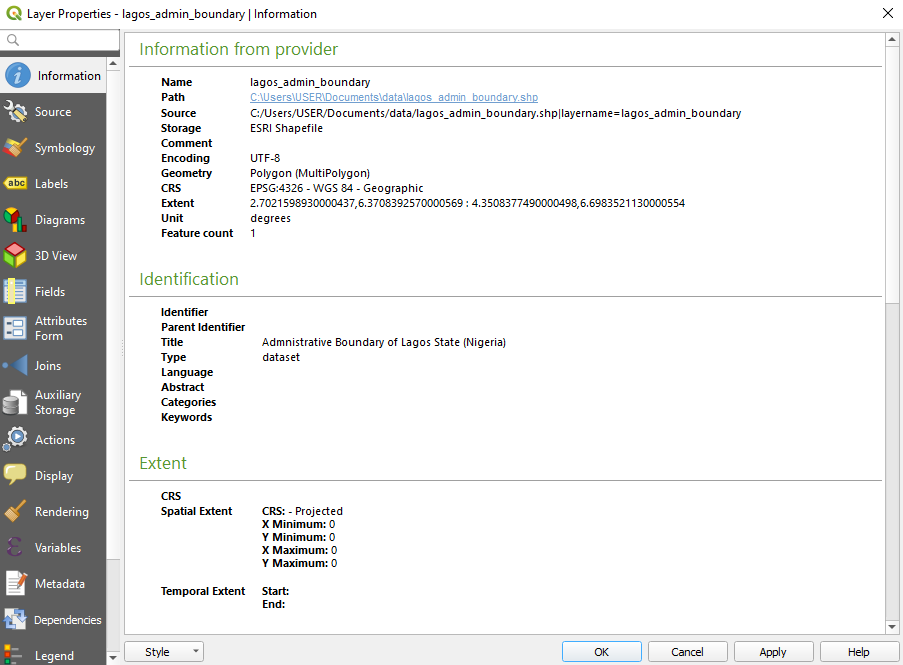 The Information tab after editing some metadata