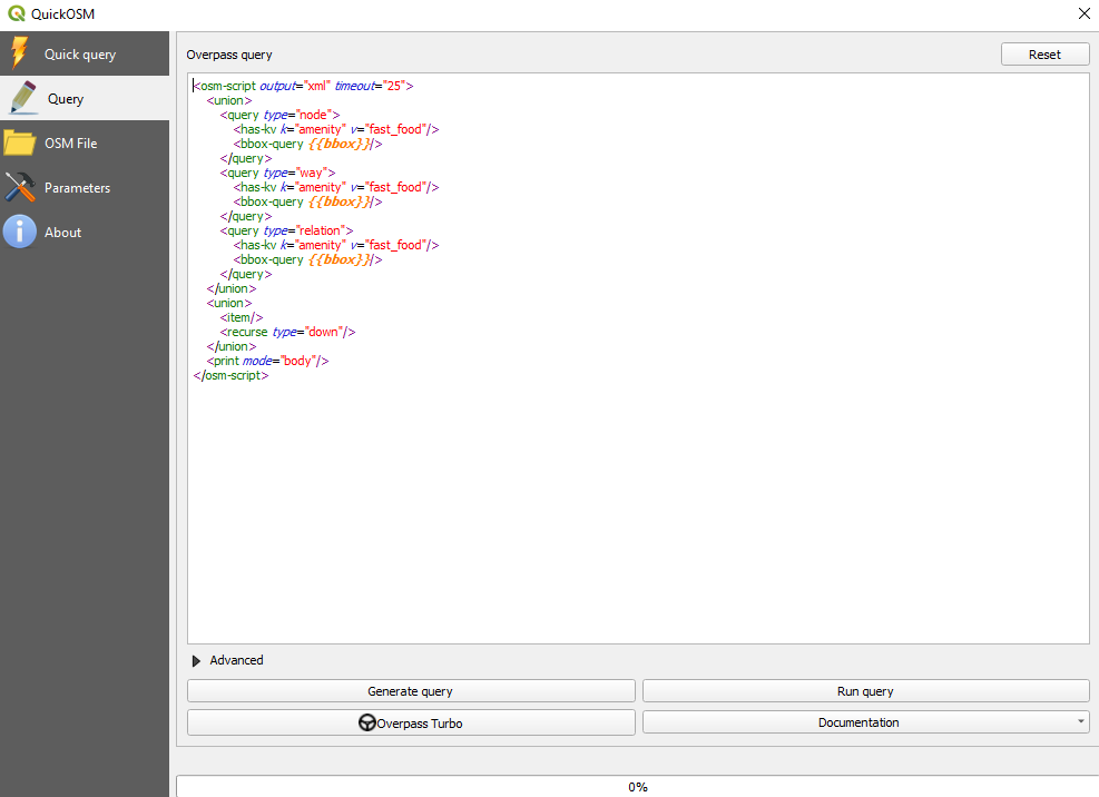 The Overpass query version of the Quick query to load highways