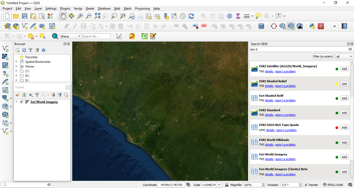 ESRI World Imagery loaded in QGIS