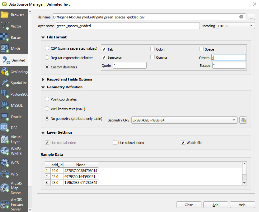 Loading green_spaces_gridded CSV