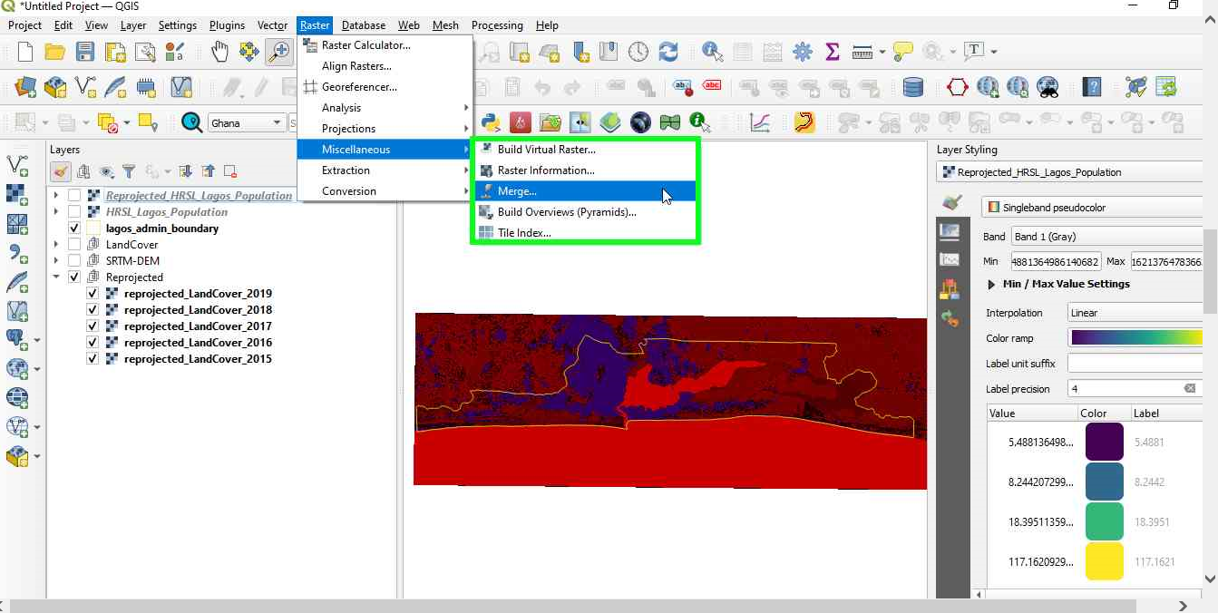 Finding the GDAL merge tool in the Processing Toolbox