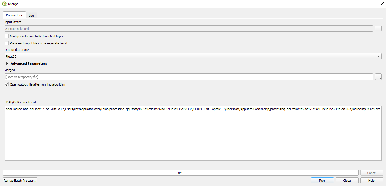 Parameters of the Merge processing algorithm