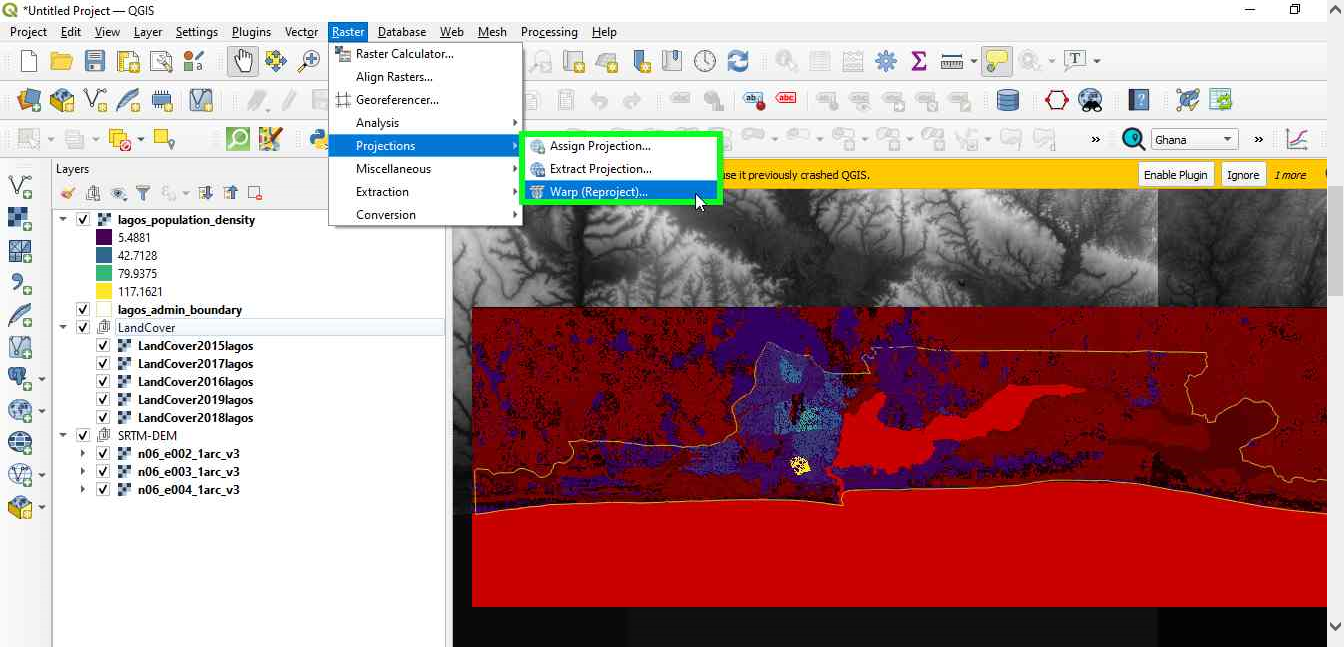 Reproject functionality in QGIS