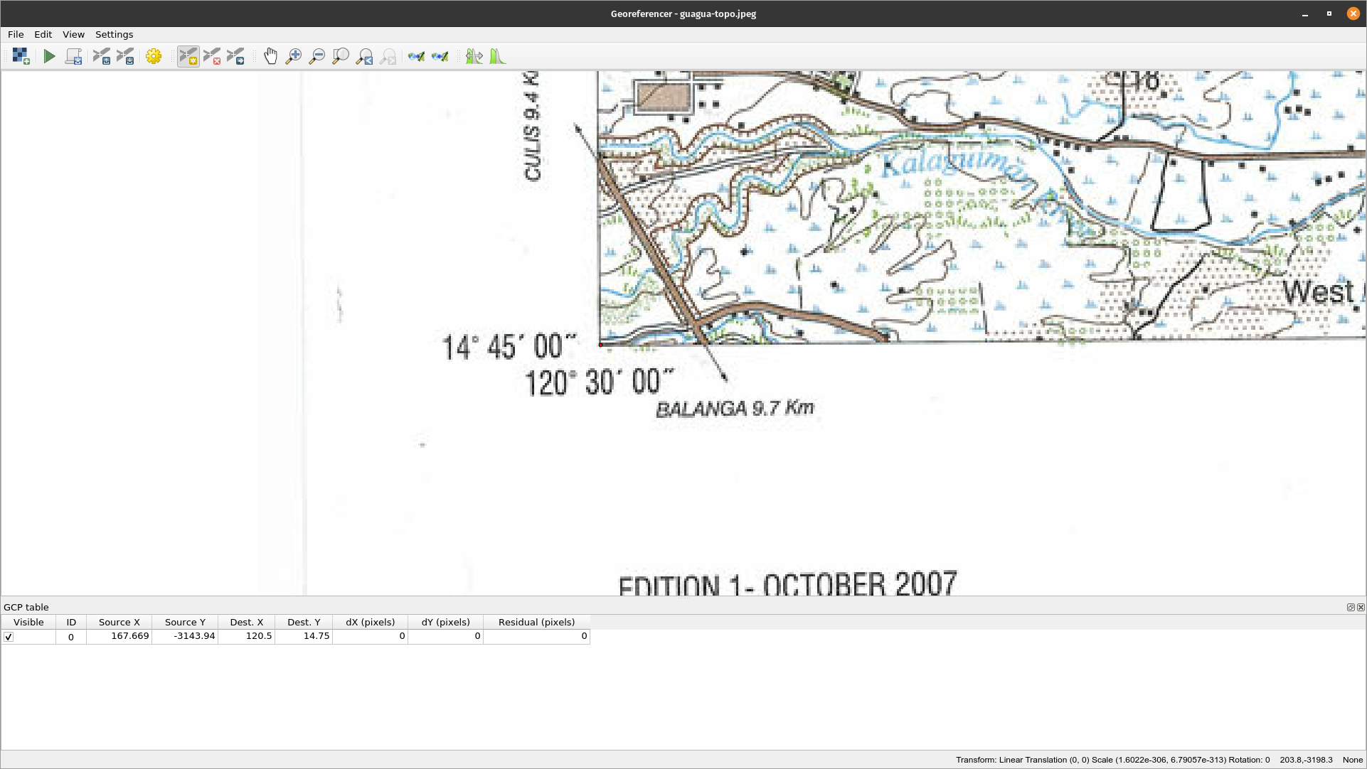 First coordinate for the georeferencing