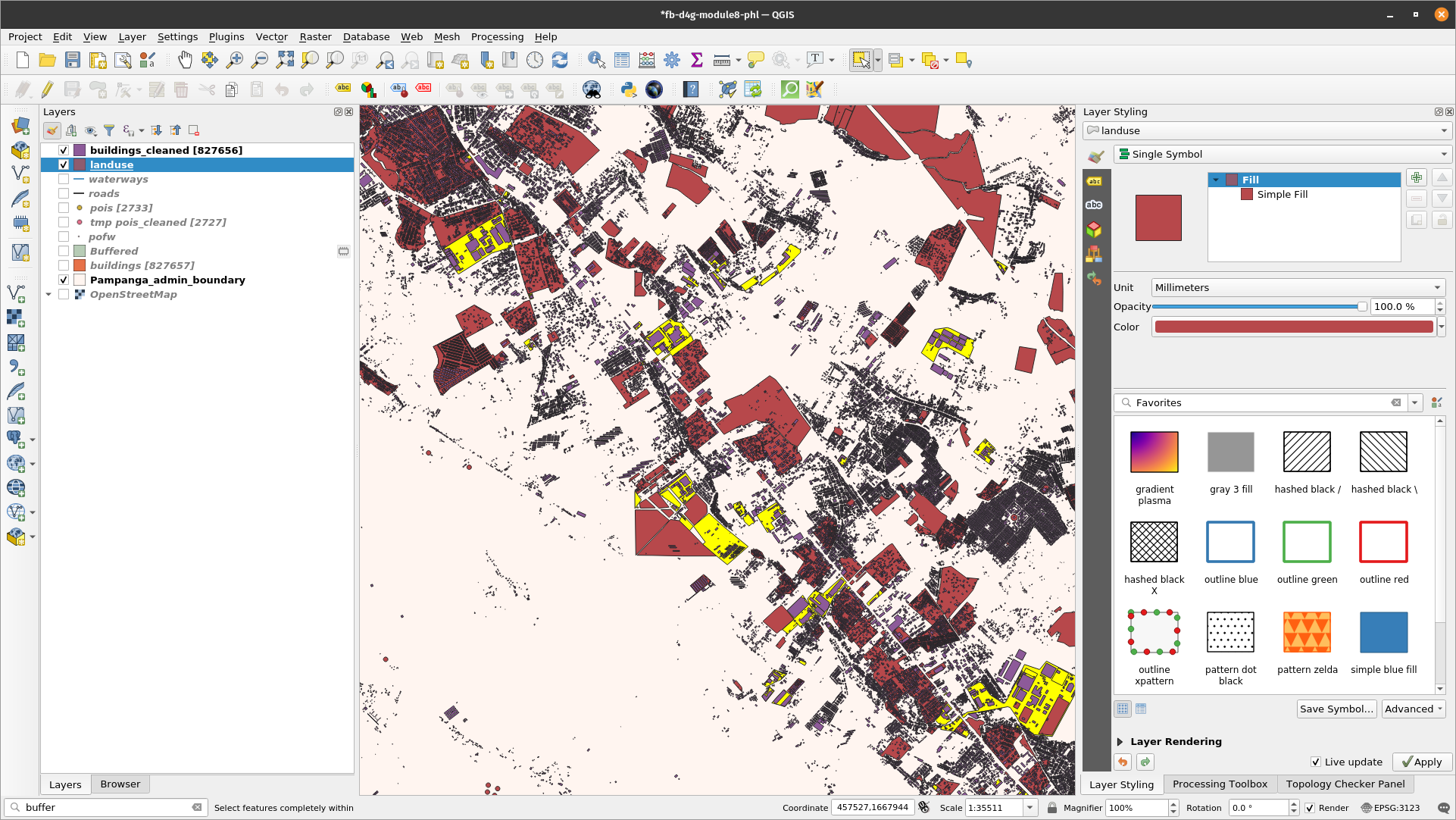 Reduced selection of a few buildings and industrial landuse, so the computation can finish faster