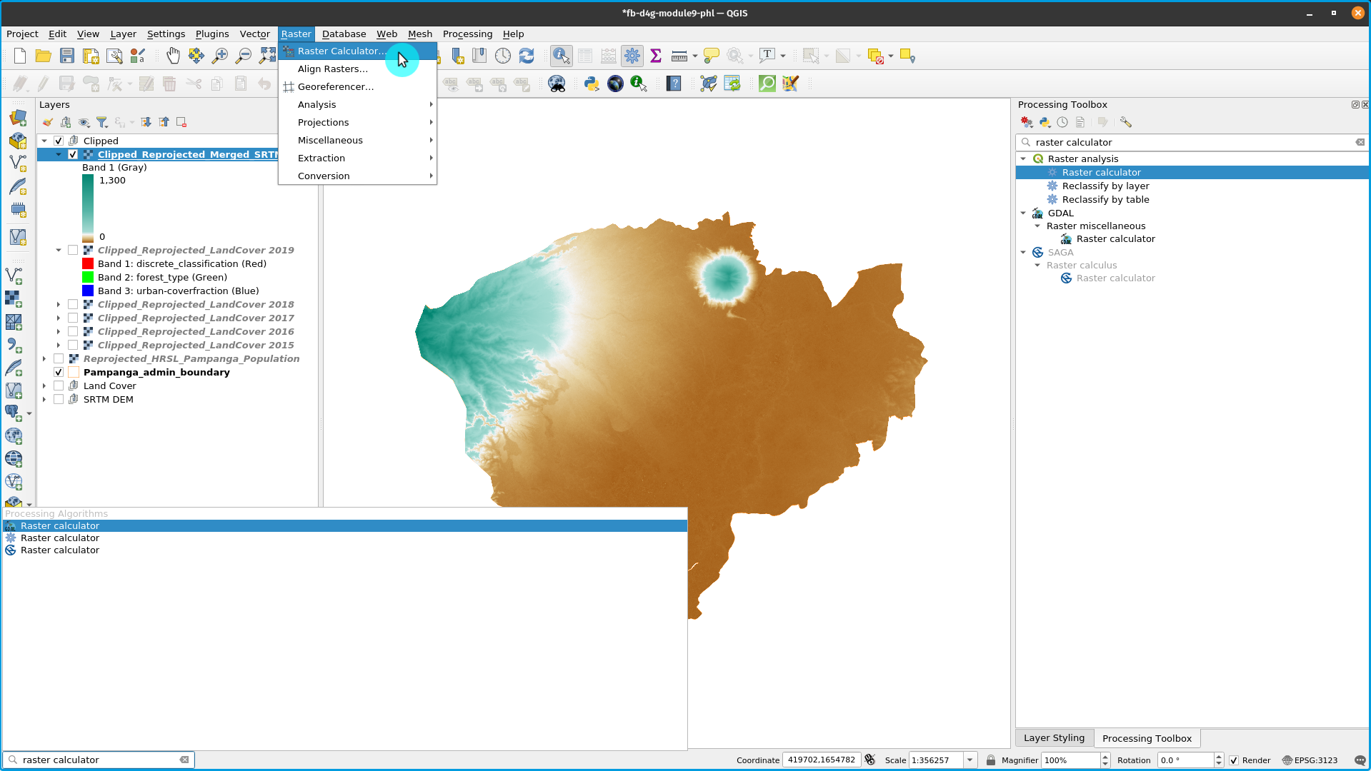 Opening the Raster calculator