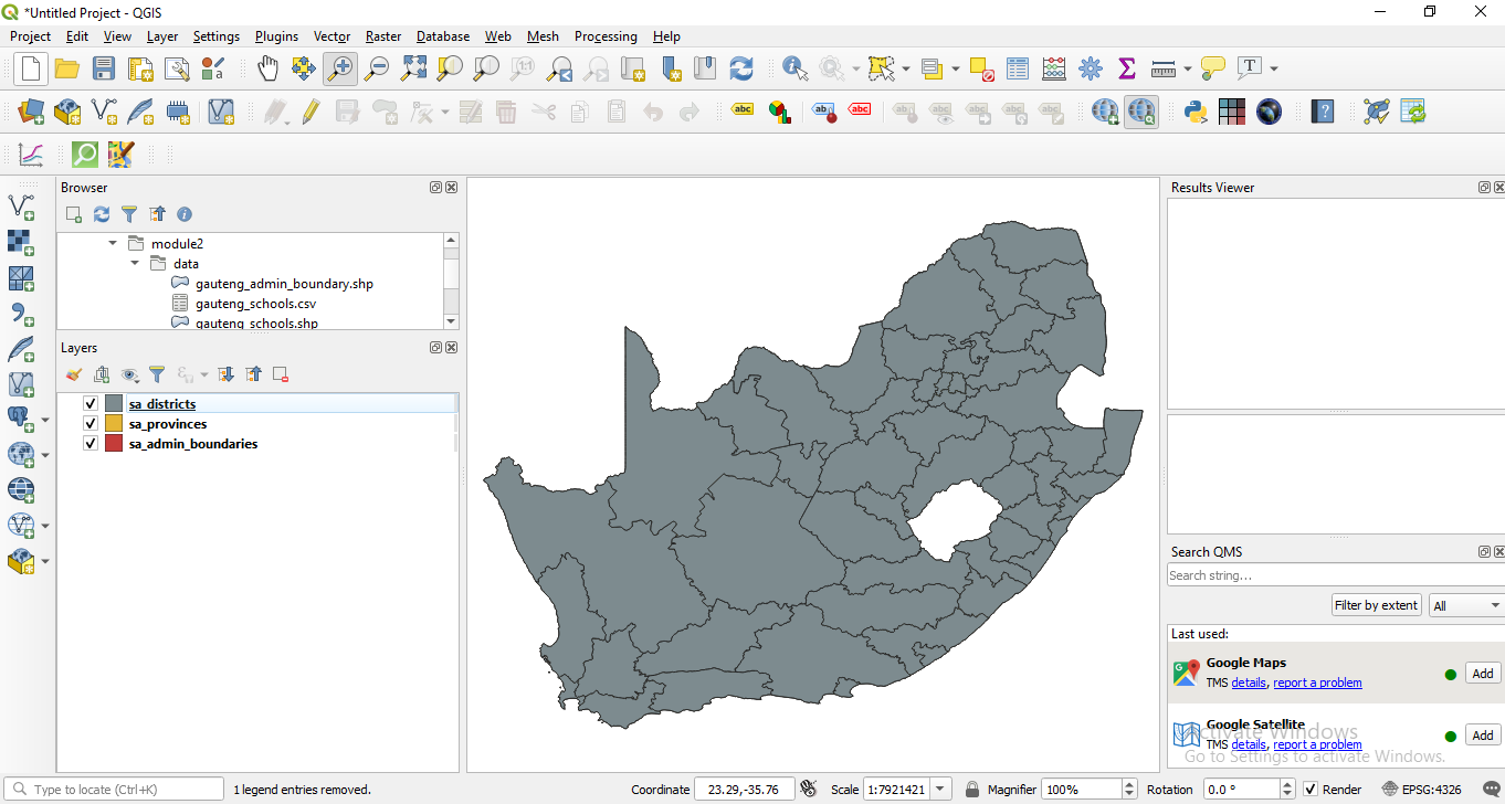 The vector layers loaded in QGIS