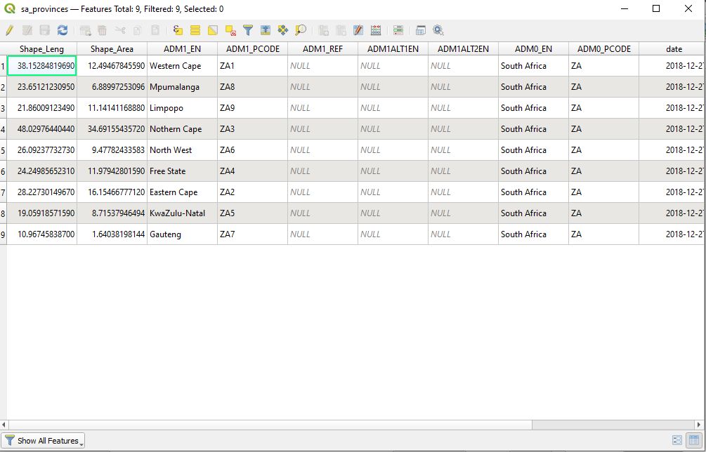 Open attribute table