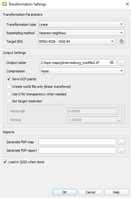 Transformation parameters