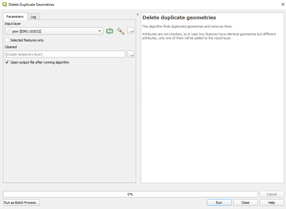  Delete duplicate geometries on layer points of interest