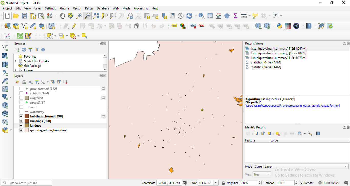 Reduced selection of a few buildings and industrial landuse, so the computation can finish faster