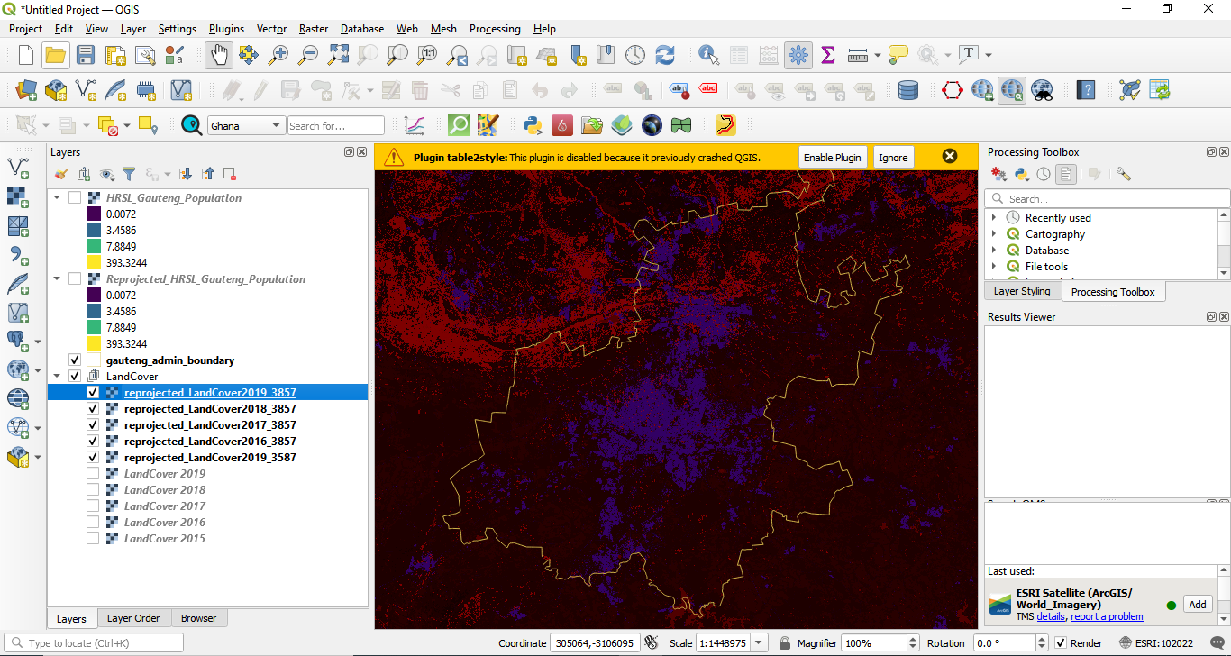 Reprojected land cover rasters