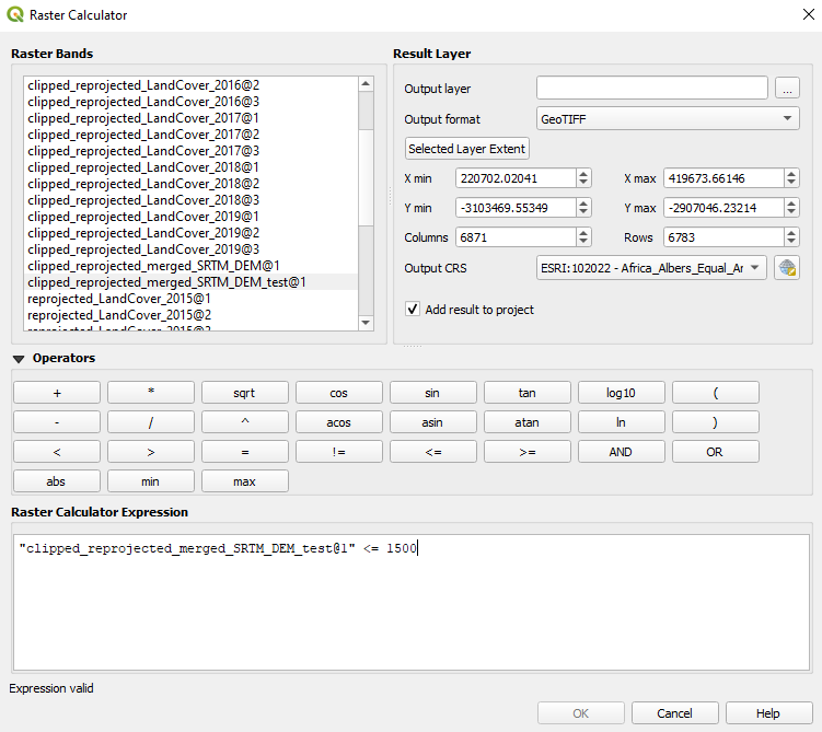 Inserting a formula into the Raster Calculator