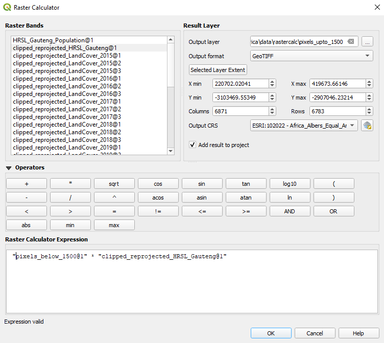 Using raster calculator to identify population distribution classes based on altitude of up to 200m