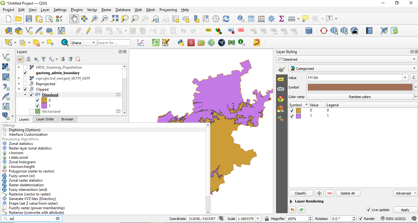 Identifying Zonal Statistics in the Processing Toolbox