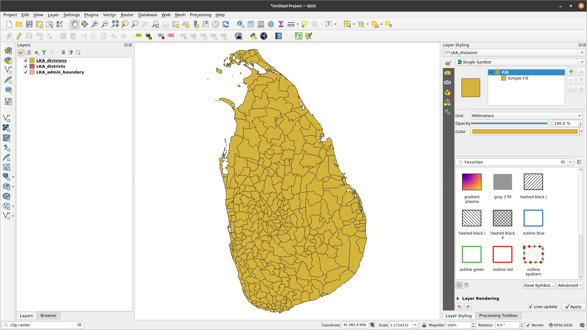 The vector layers loaded in QGIS