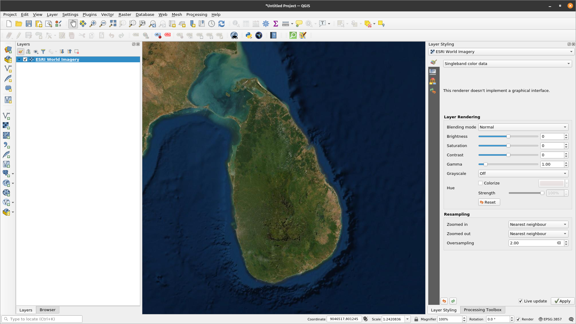 ESRI World Imagery layer loaded in QGIS