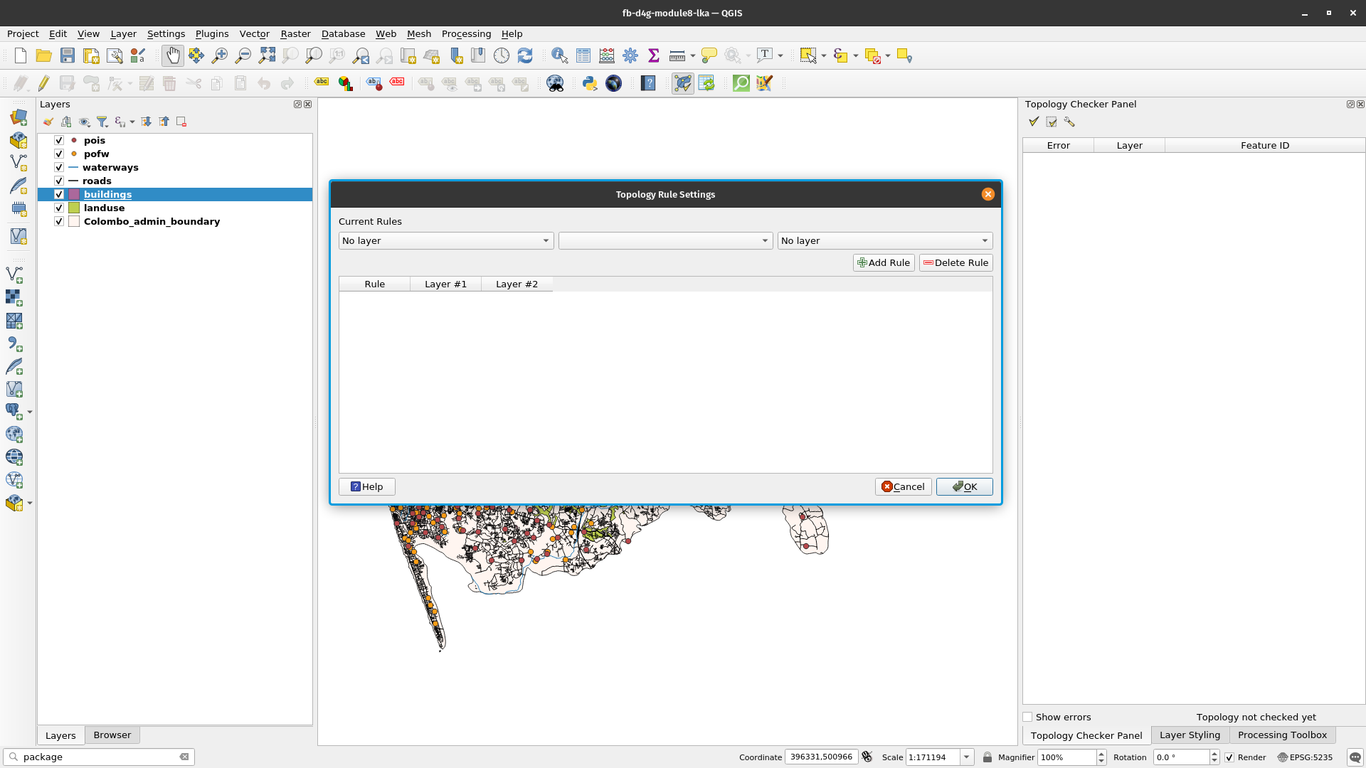 Topology rule settings window