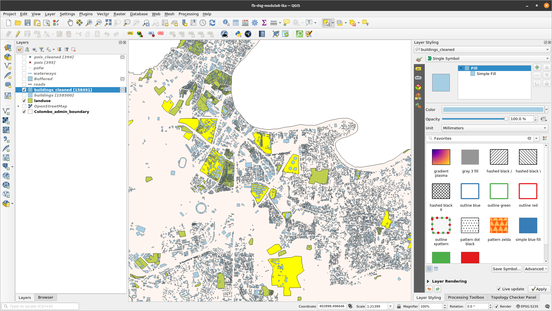 Reduced selection of a few buildings and industrial landuse, so the computation can finish faster