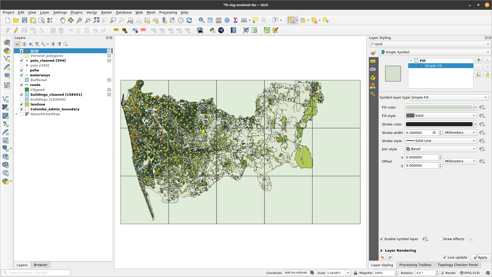 10X10km vector grid for the Colombo district