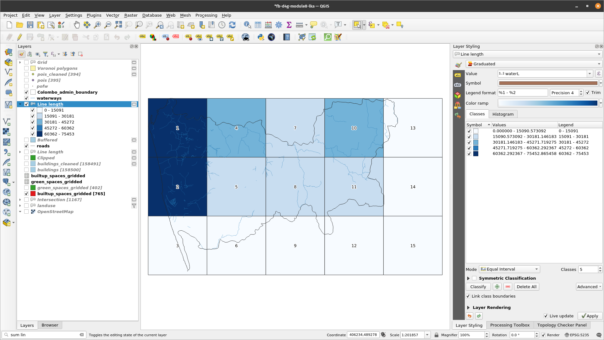 Spatial distribution of 10X10km units with most waterways