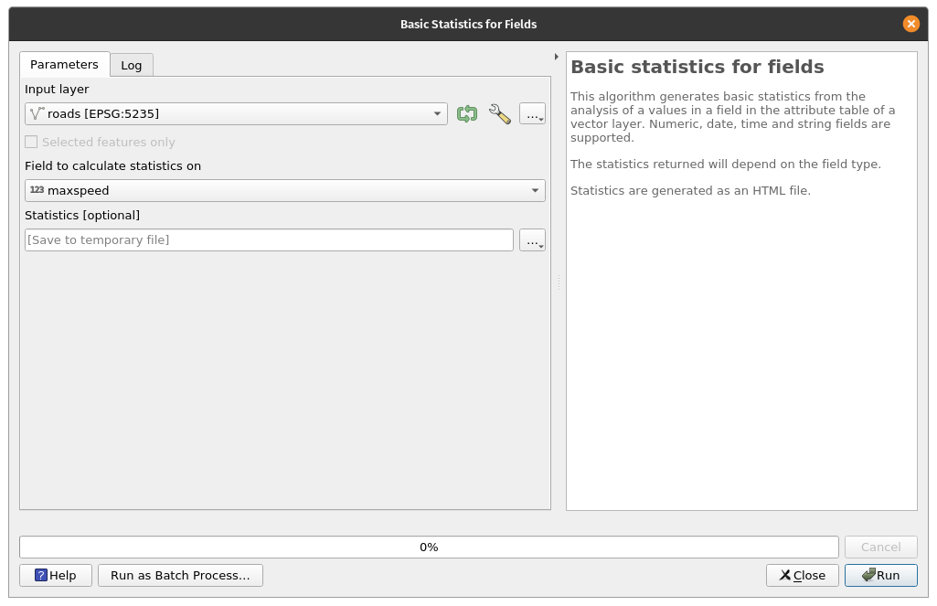 Preparing to run basics statistics for roads layer