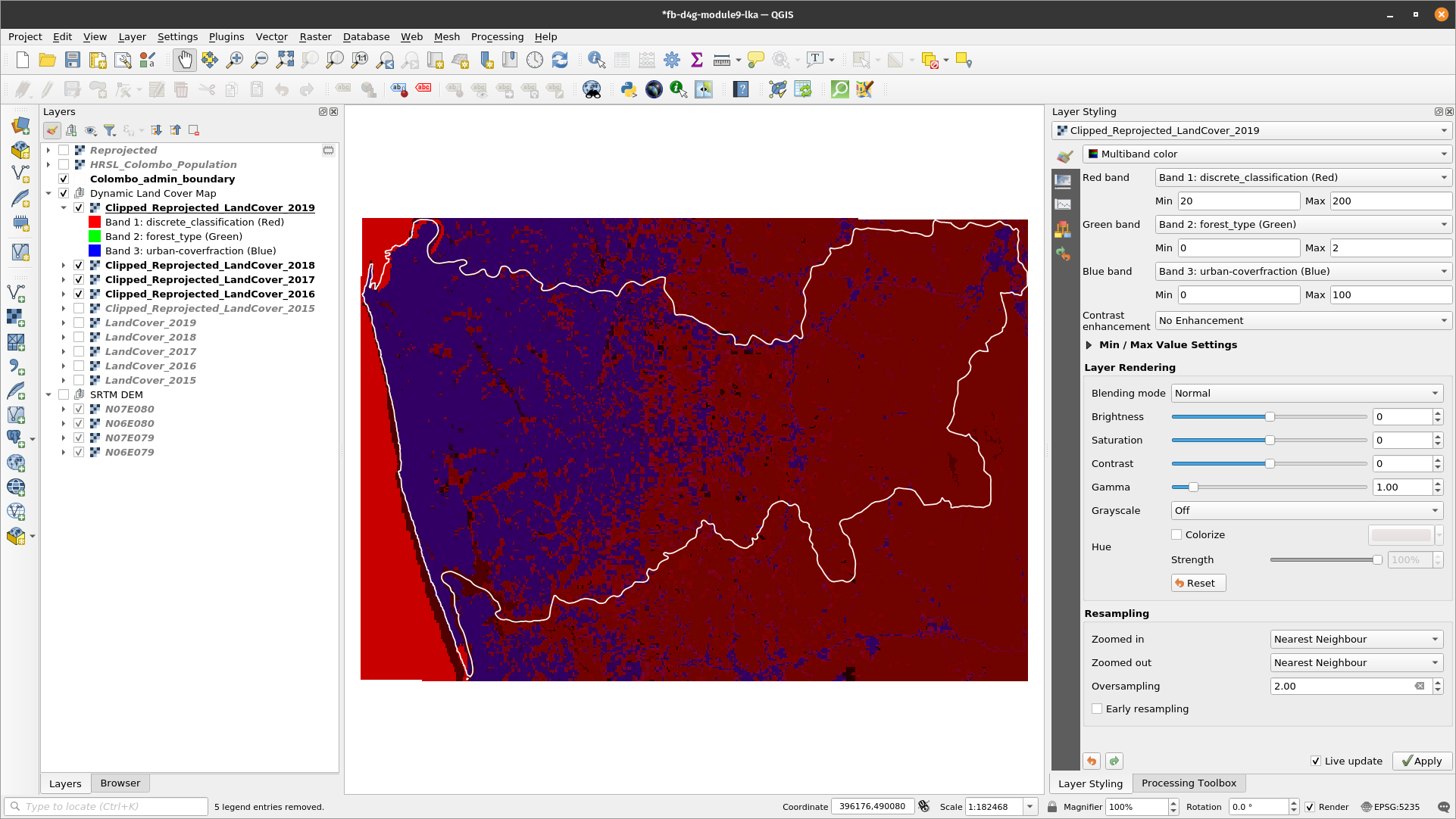 Reprojected land cover rasters