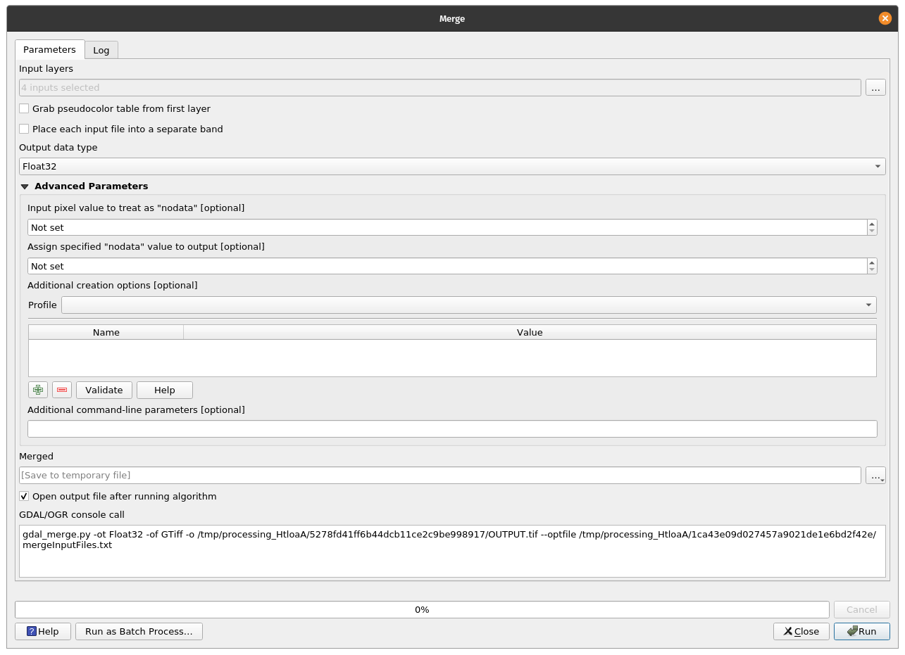 Parameters of the Merge processing algorithm