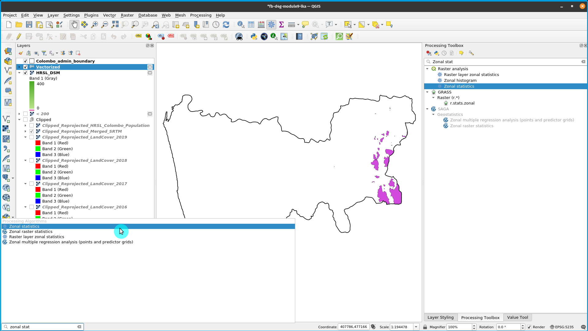 Identifying Zonal Statistics in the Processing Toolbox