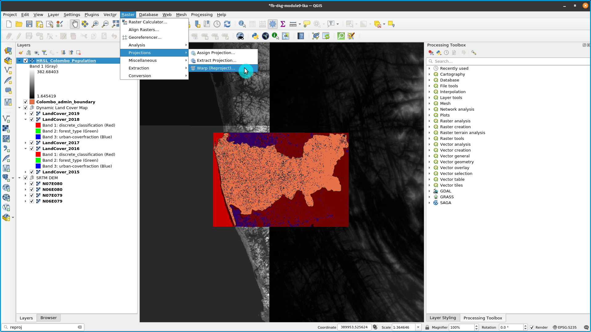 Reproject functionality in QGIS