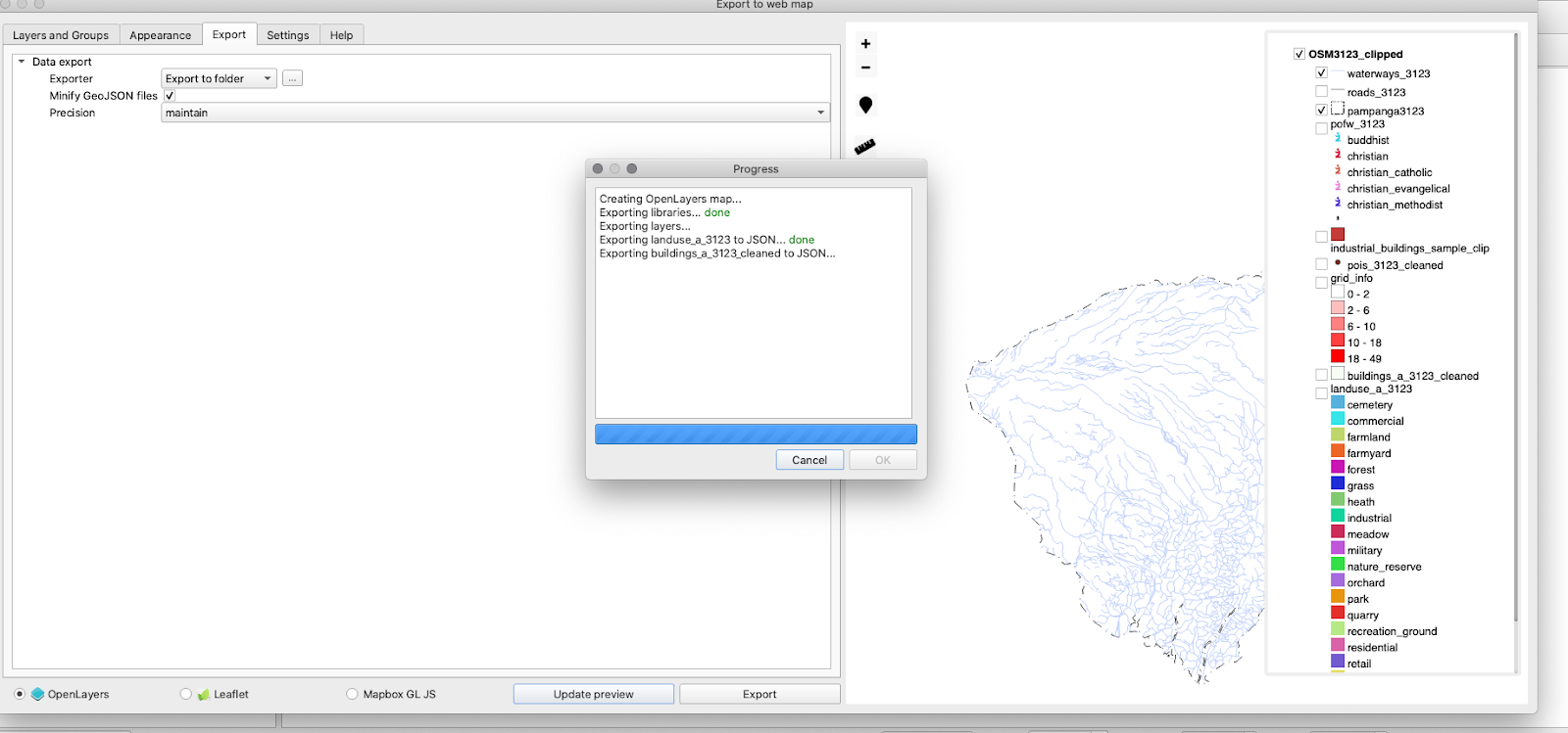 QGIS2web chuẩn bị các file và thư mục cần thiết cho sử dụng thư viện OpenLayer 3