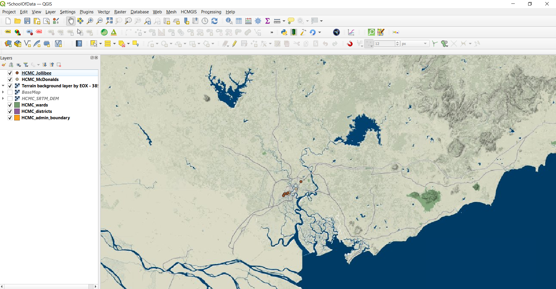 Bản đồ Flood hazard WMS được tải trong QGIS