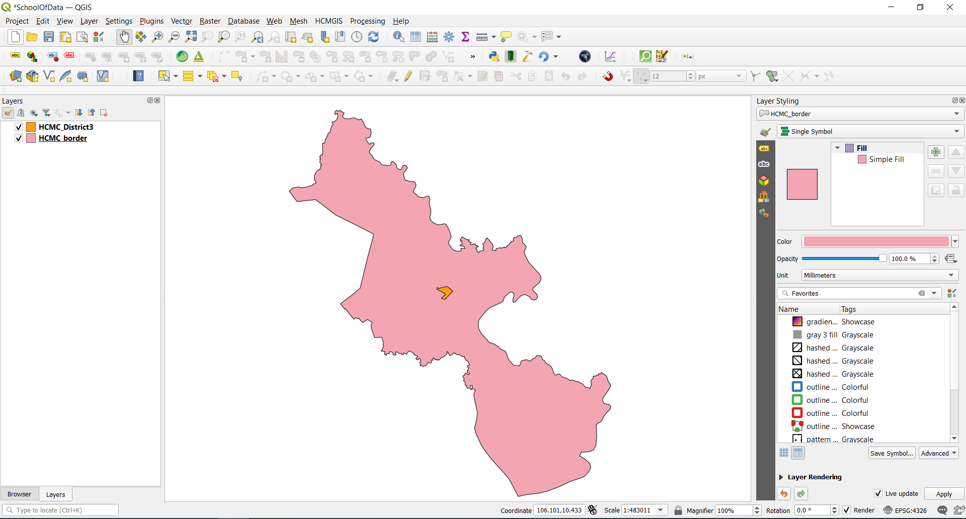 Các layer HCMC được tải trong QGIS