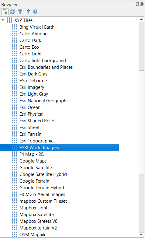 ESRI World Imagery trong Browser Panel