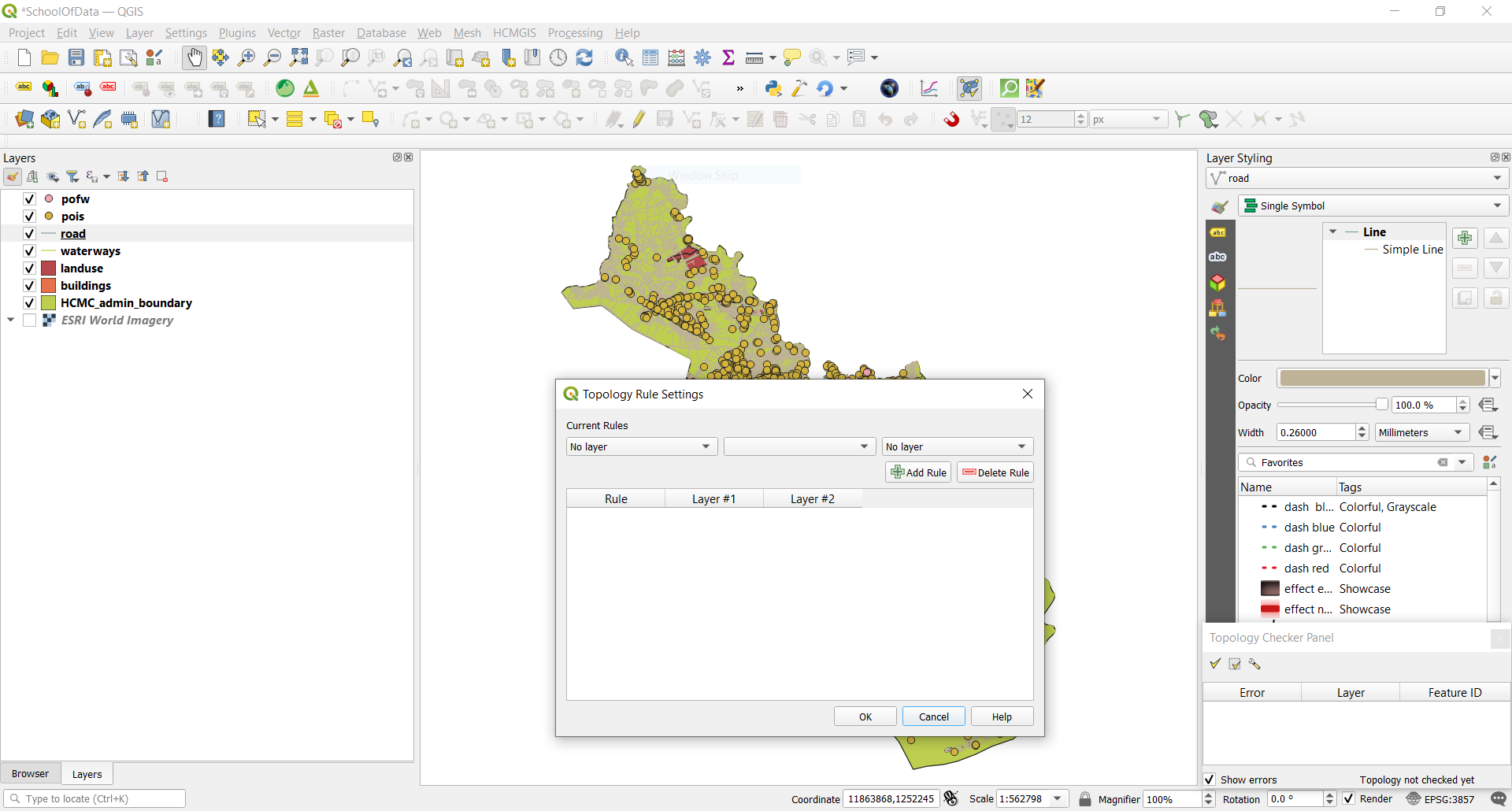 Topology rule settings window