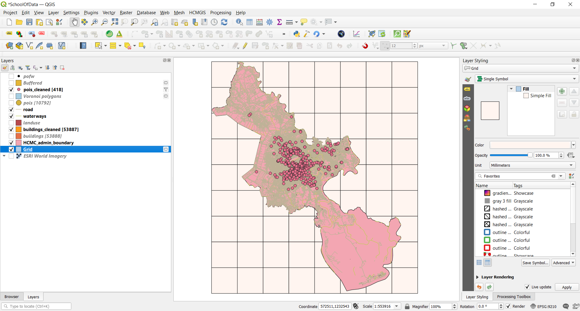 Grid kích thước 10X10km cho Tp.HCM