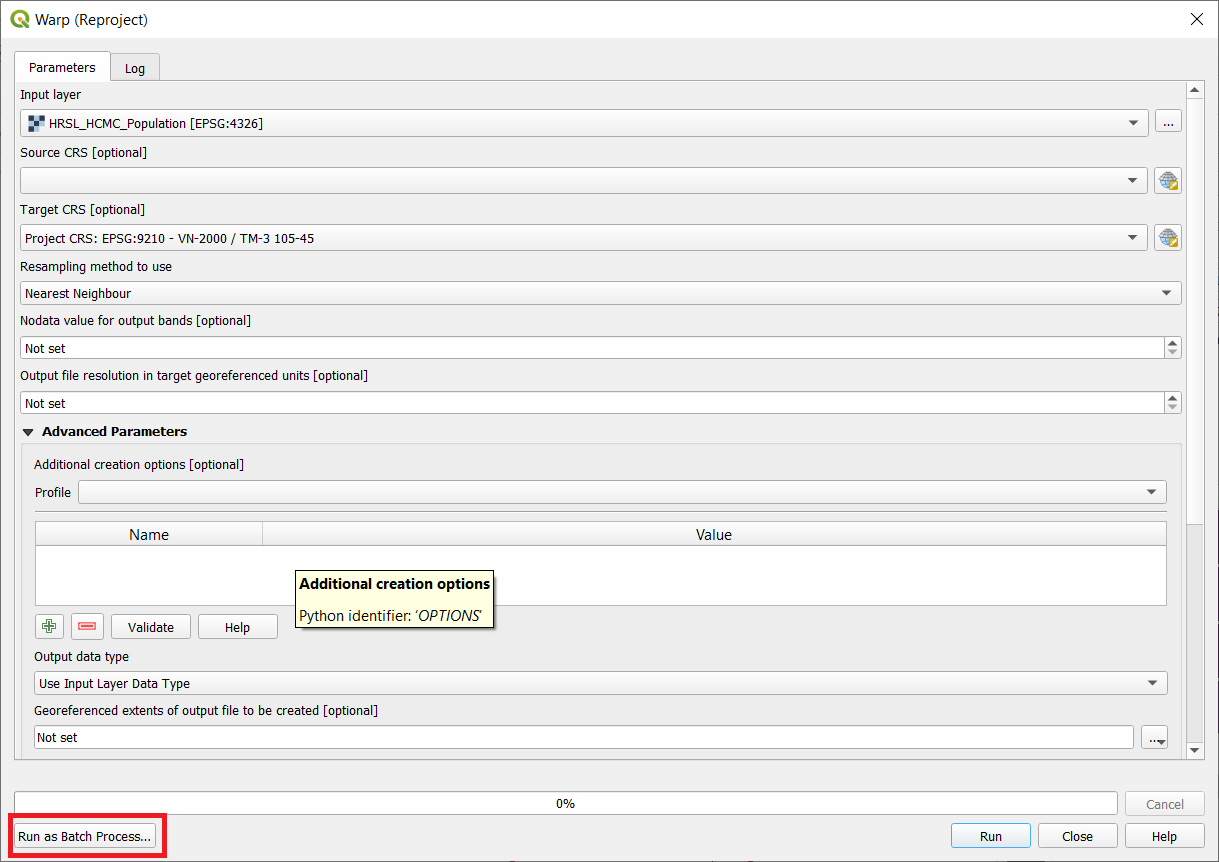 Run as Batch Process trong QGIS