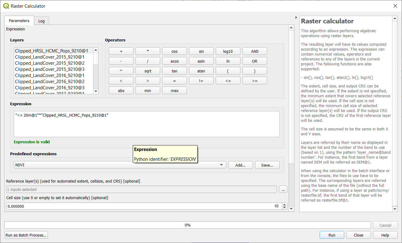 Sử dụng Raster Calculator để xác định các lớp phân bố dân cư có cao độ <= 20m