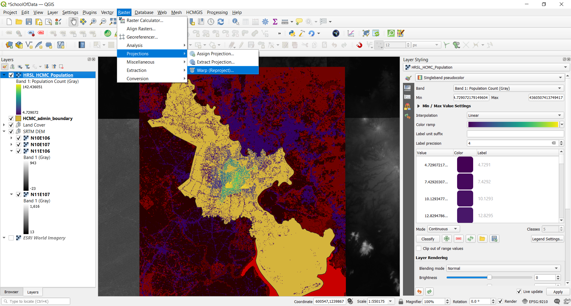 Chức năng reproject trong QGIS